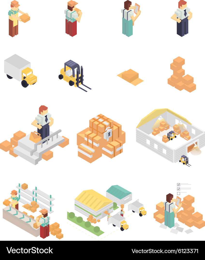 Warehouse elements set Royalty Free Vector Image