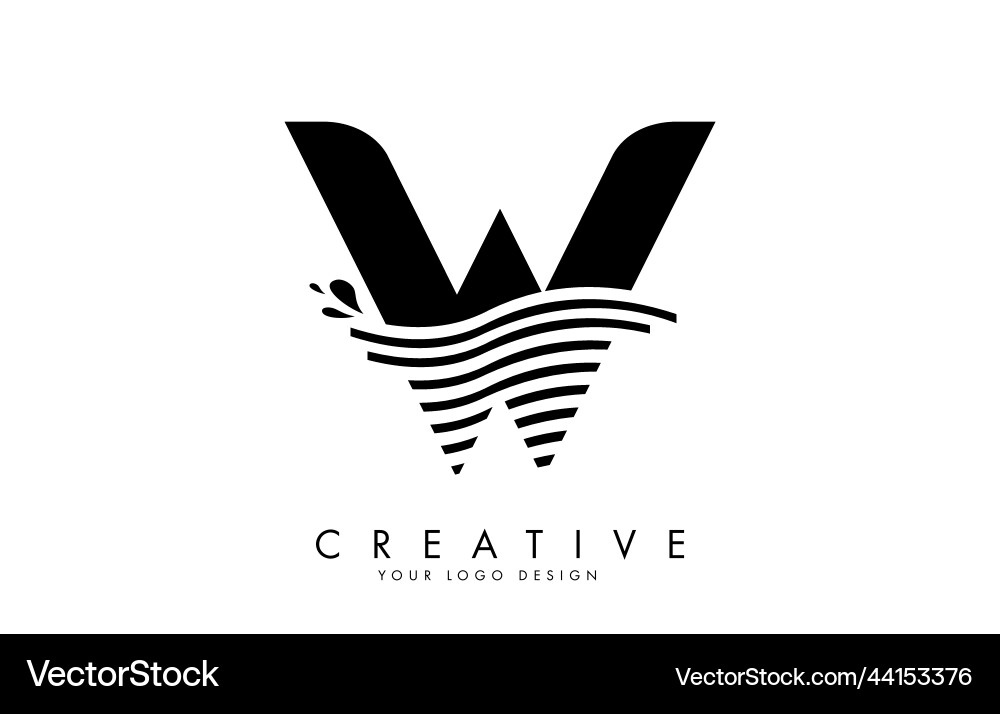 Black w letter logo with waves and water drops Vector Image