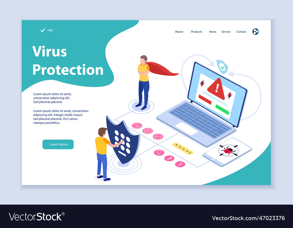 Creative website template of virus protection Vector Image