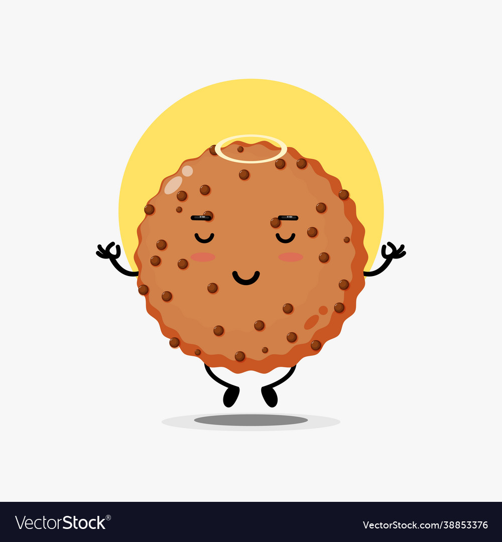 Cute chocolate cake character meditating in yoga Vector Image