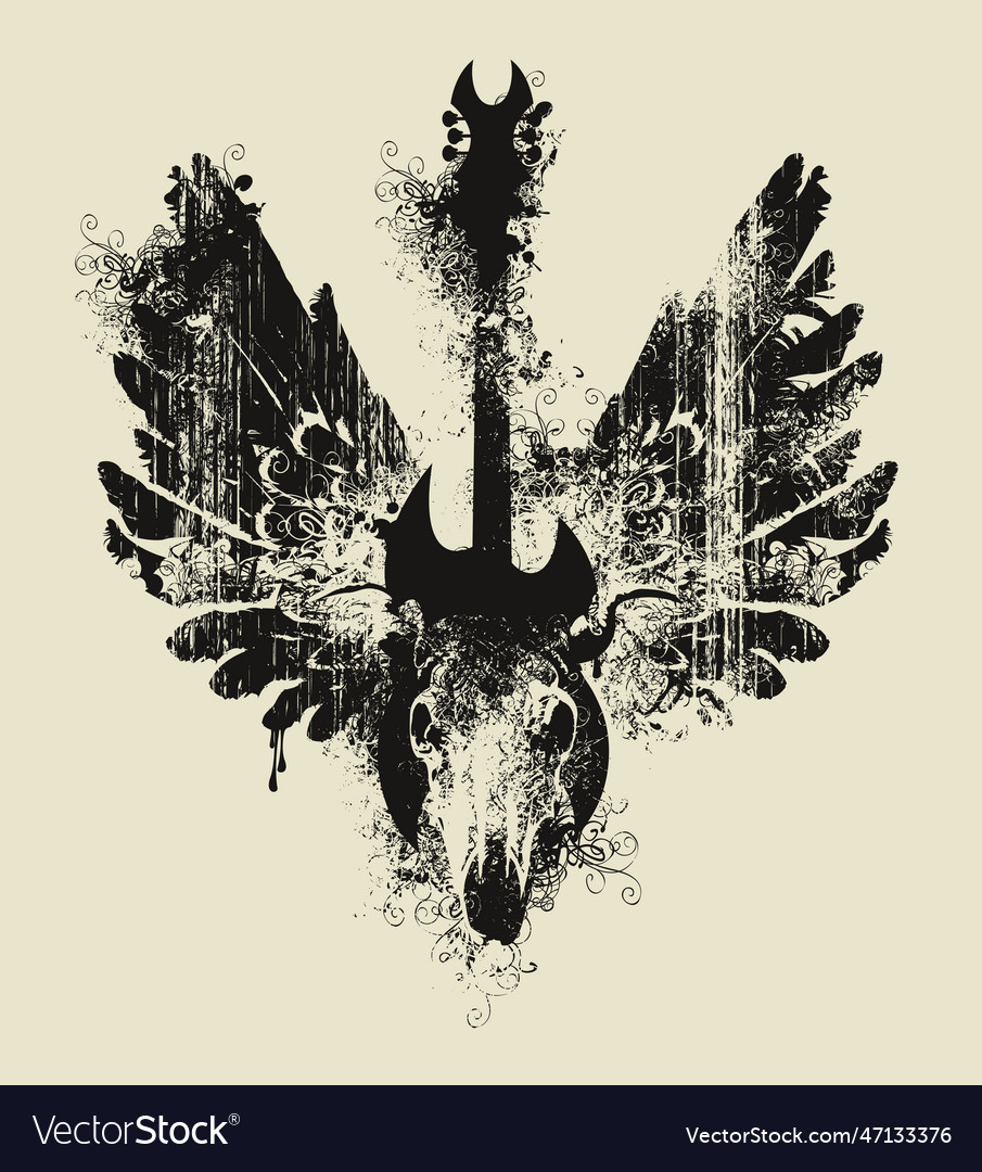 Electric guitar and skull of cow or bull Vector Image