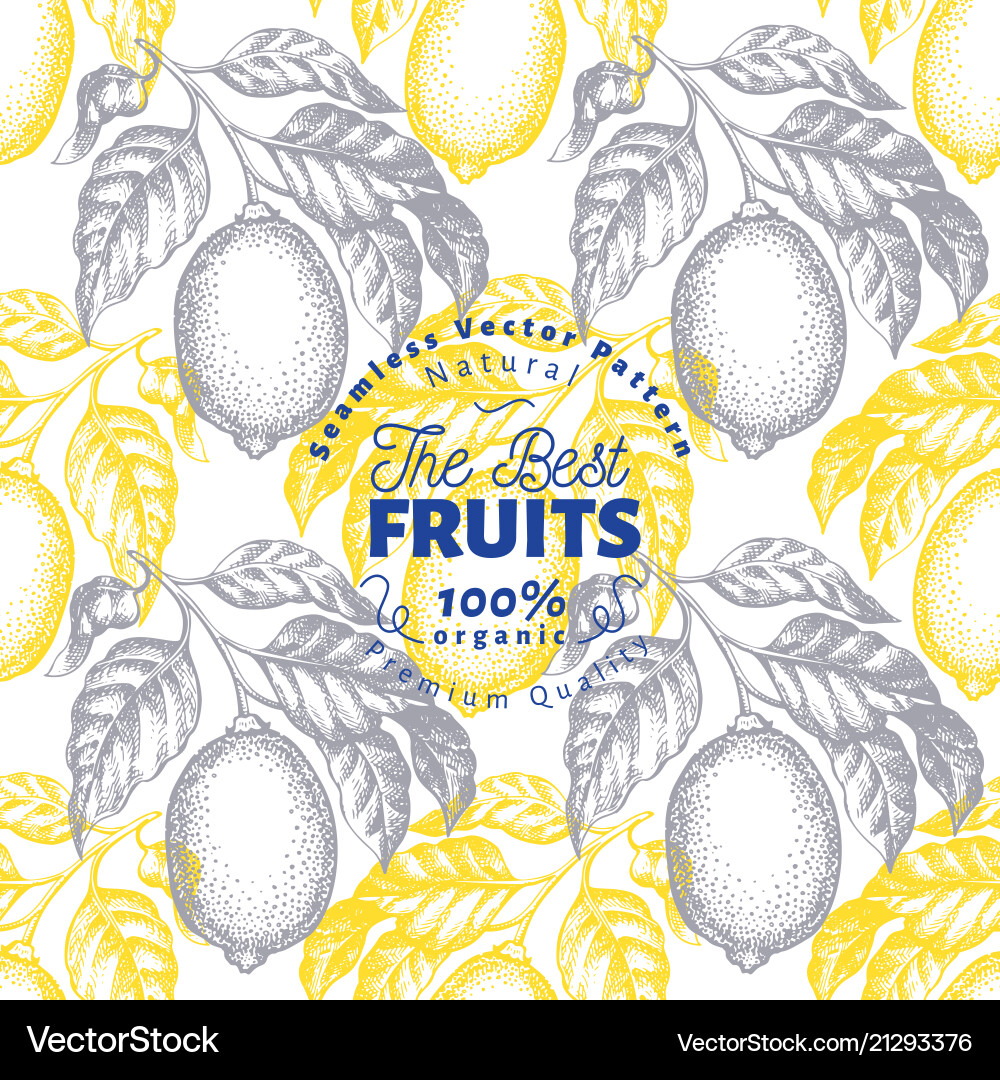 Lemon tree seamless pattern hand drawn Royalty Free Vector