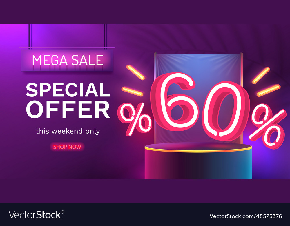 Mega sale special offer neon 60 off banner