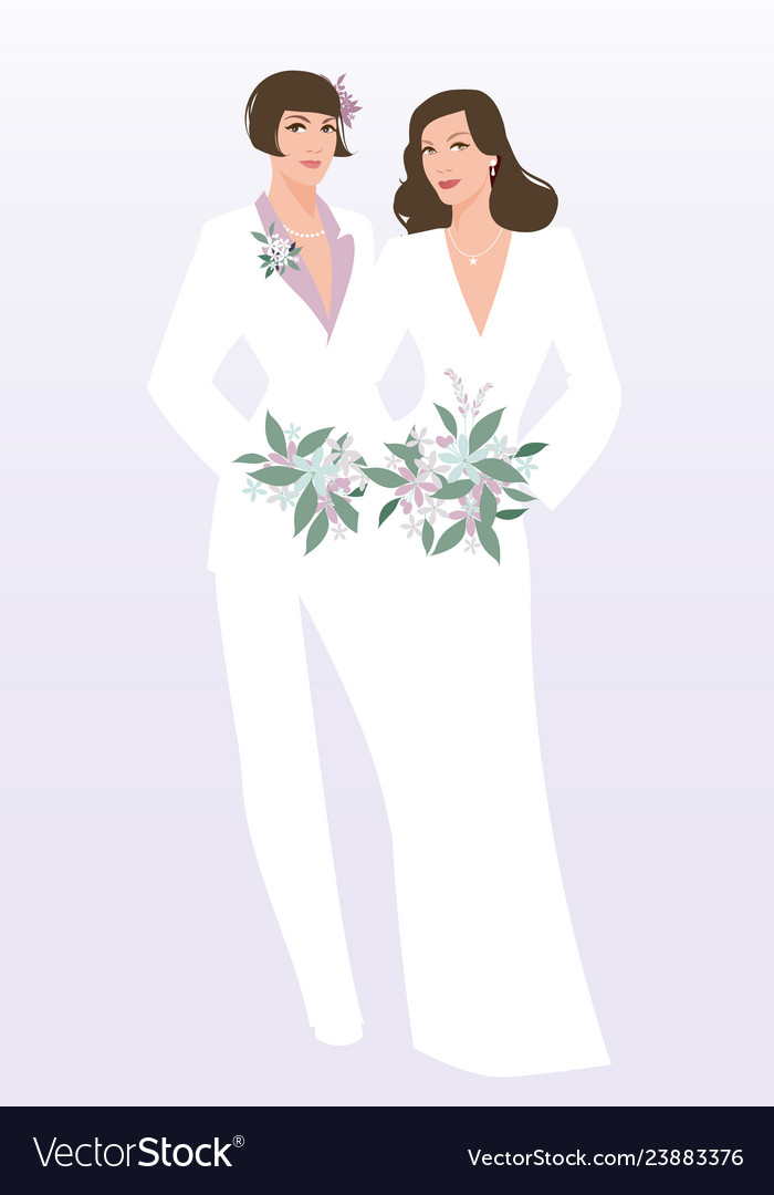 Queer Wedding Couple Of Newly Married Lesbian Vector Image