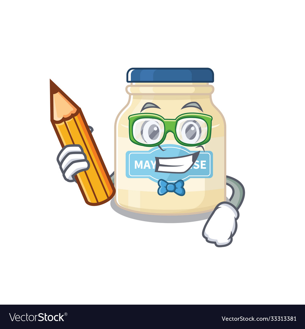 A smart student mayonnaise character holding