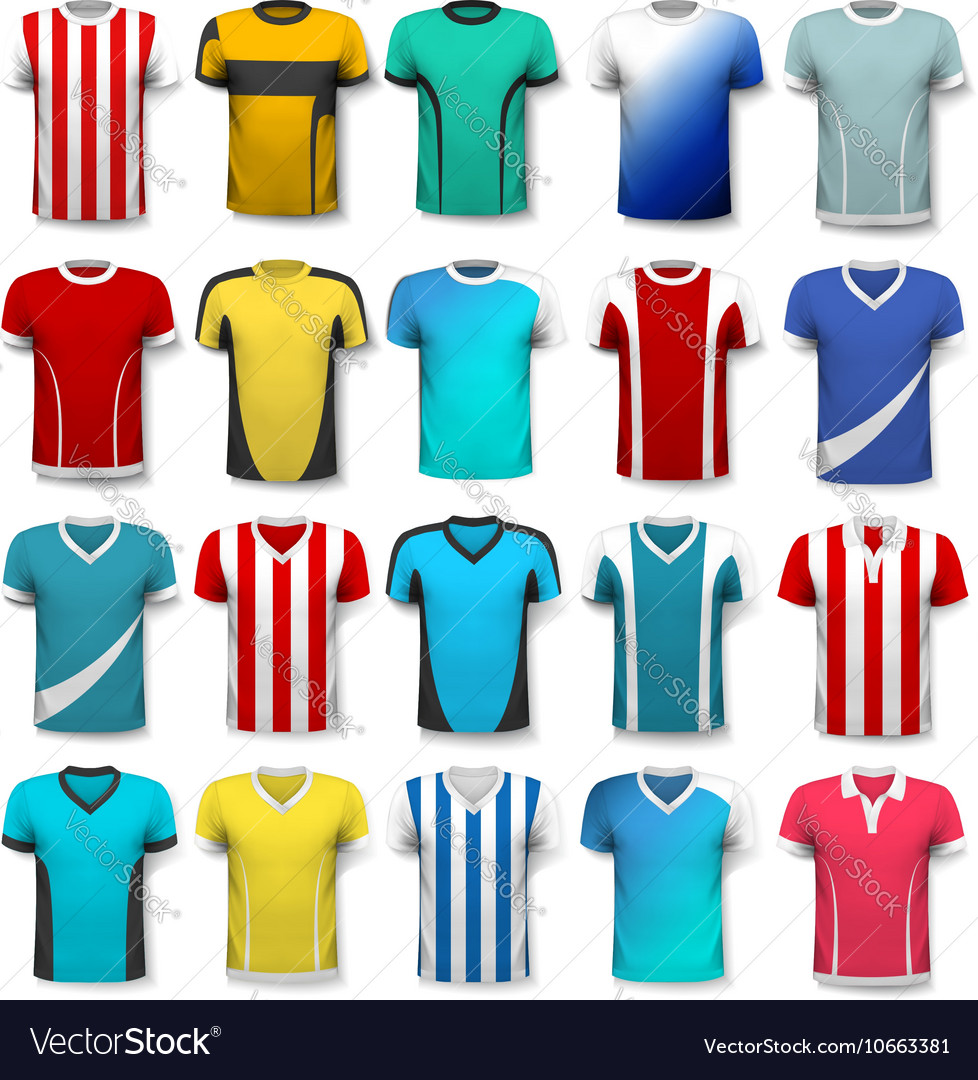 Collection Of Various Soccer Jerseys The T-shirt Vector Image