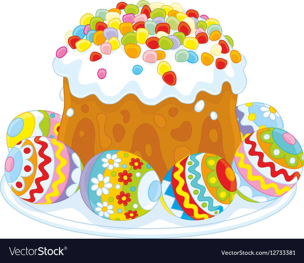 Easter Eggs And A Cake Royalty Free Vector Image