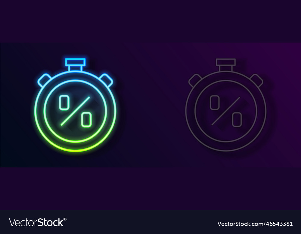 Glowing neon line stopwatch with percent discount