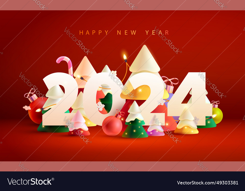 Happy new year 2024 white big letters with 3d