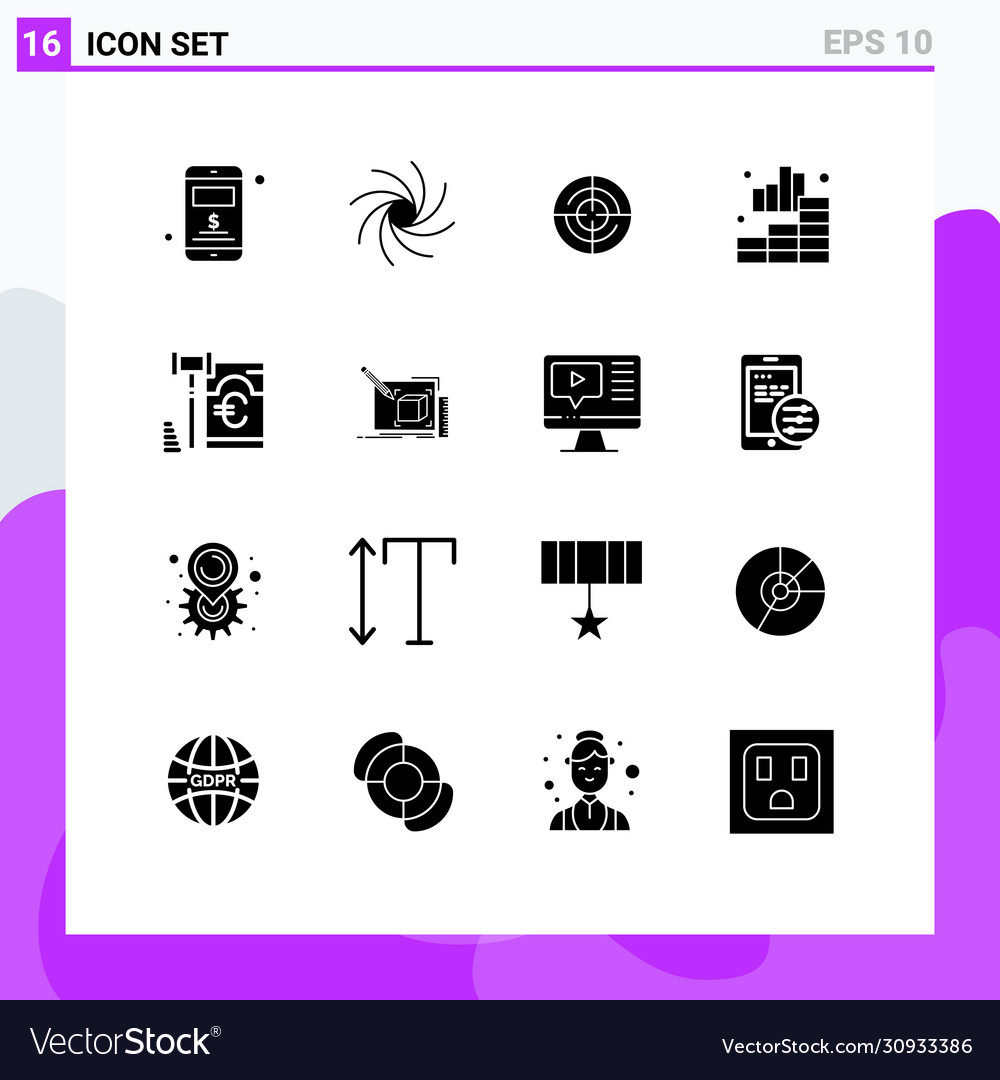 Pictograph set 16 simple solid glyphs law