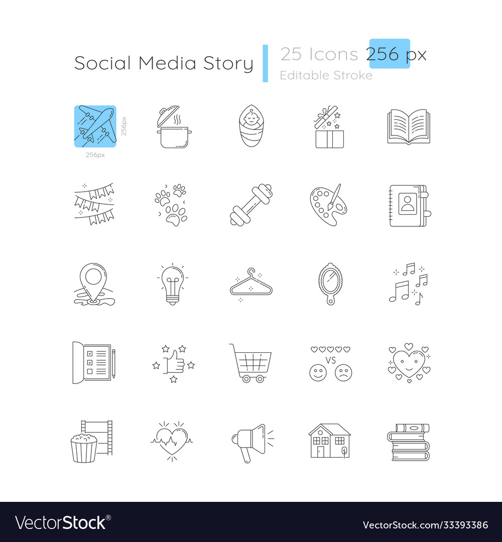 Social media story linear icons set