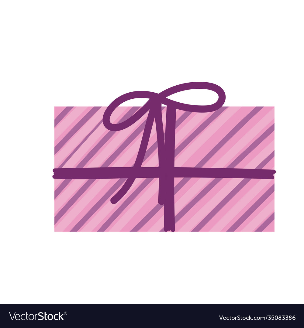 Striped gift box celebration party icon white Vector Image