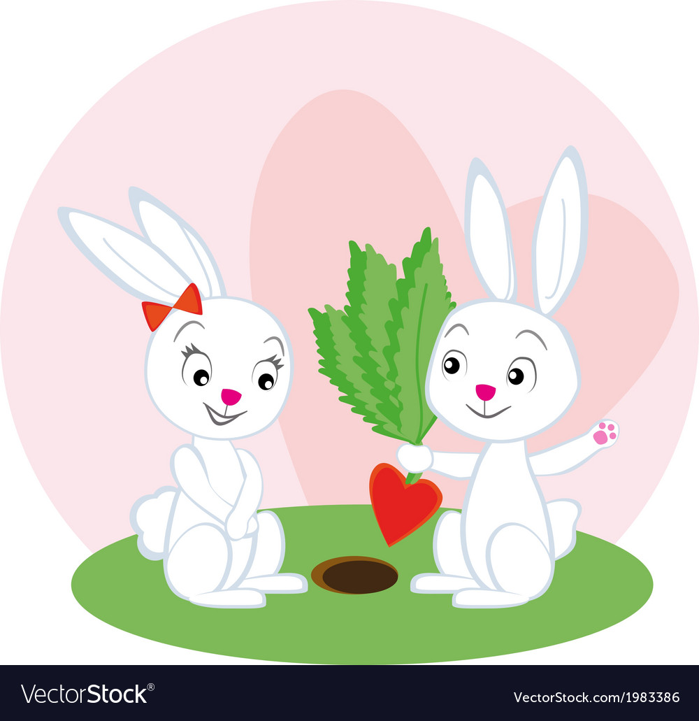 Two lovers rabbit with a carrot