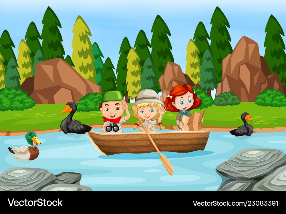 Children in a boat scene Royalty Free Vector Image