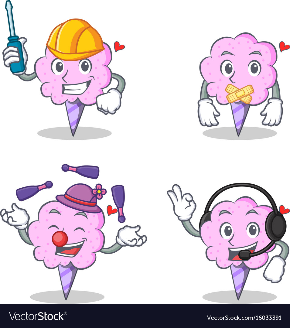 Cotton candy character set with automotive silent