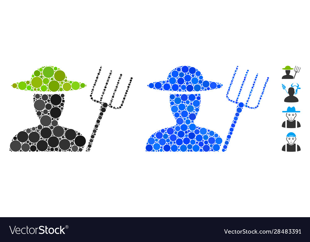 Farmer with pitchfork mosaic icon spheric items