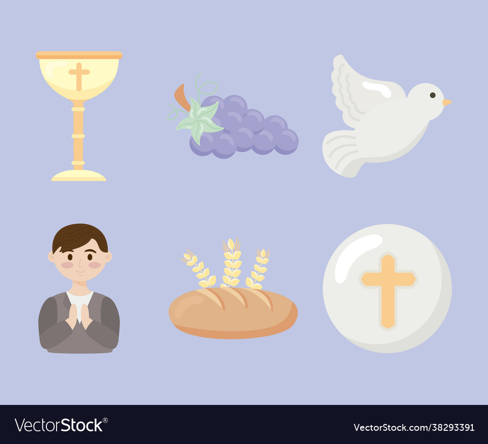 First communion six icons Royalty Free Vector Image