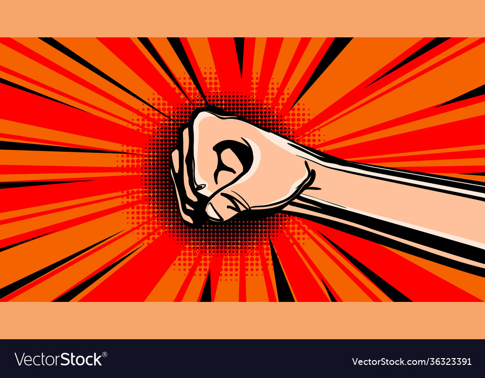 Hand fist raised arm with comic background Vector Image