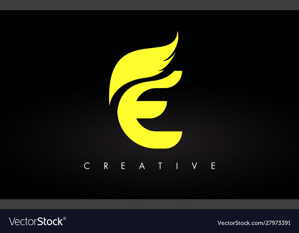 Letter e logo with yellow colors and wing design Vector Image