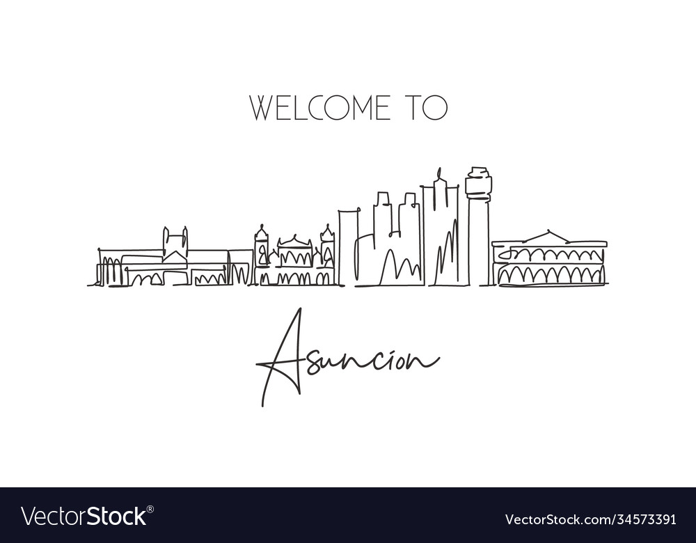 Single continuous line drawing asuncion city Vector Image