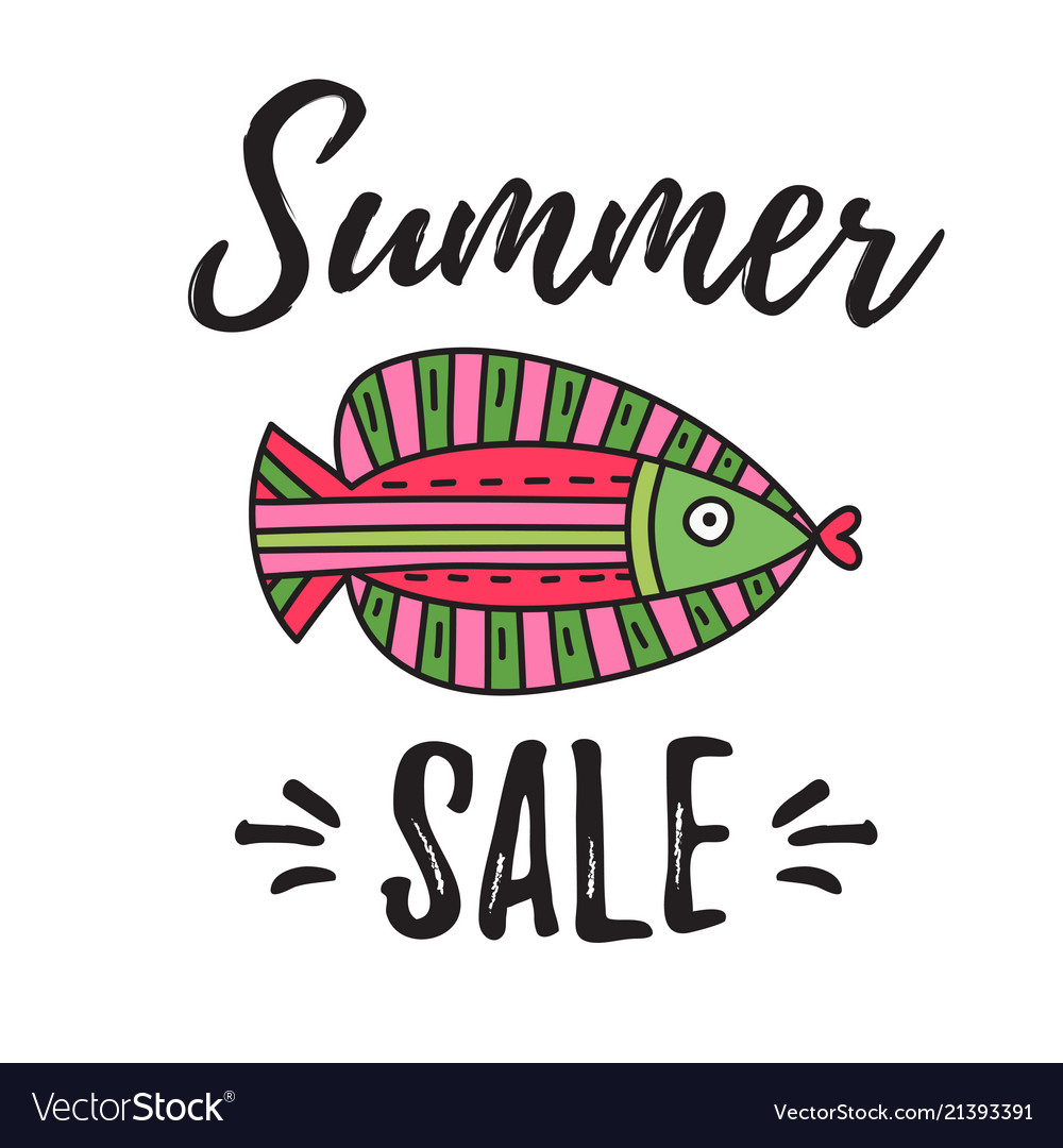 Summer Sale Lettering With Fish Royalty Free Vector Image