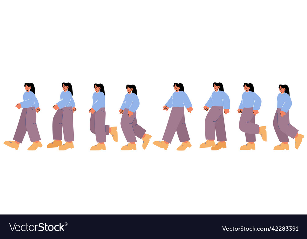 Woman Character Walk Cycle Sequence Royalty Free Vector Woman Character Walk Cycle Sequence Royalty Free Vector
