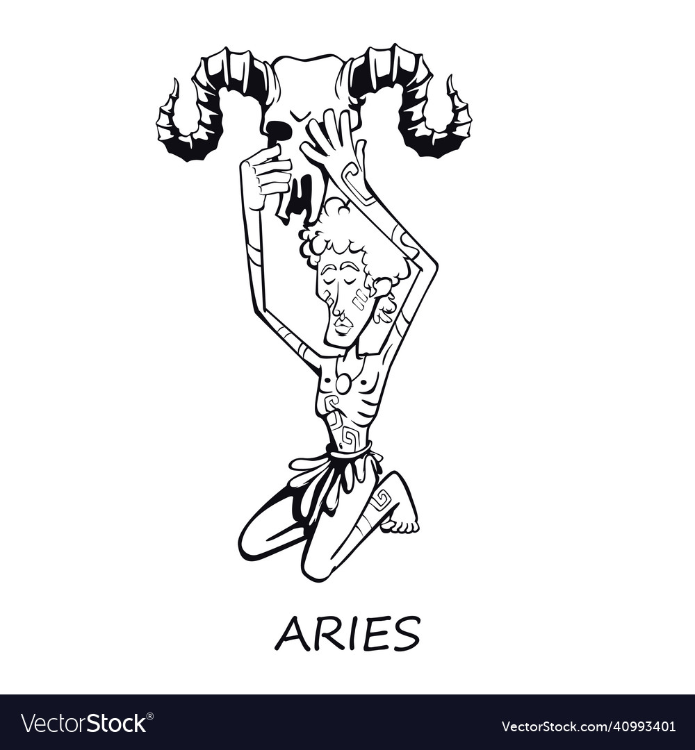 Aries zodiac sign man outline cartoon