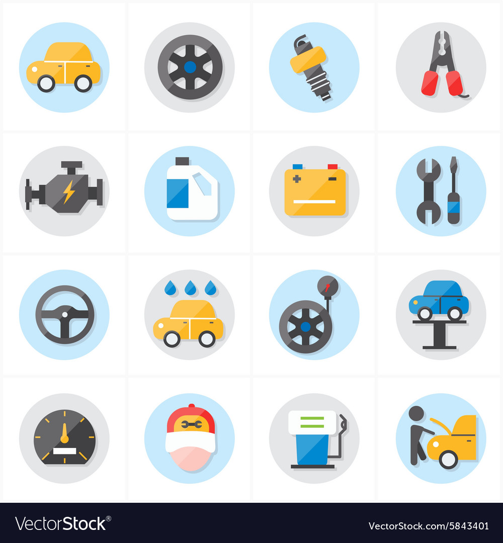 Flache Icons für Autoservice