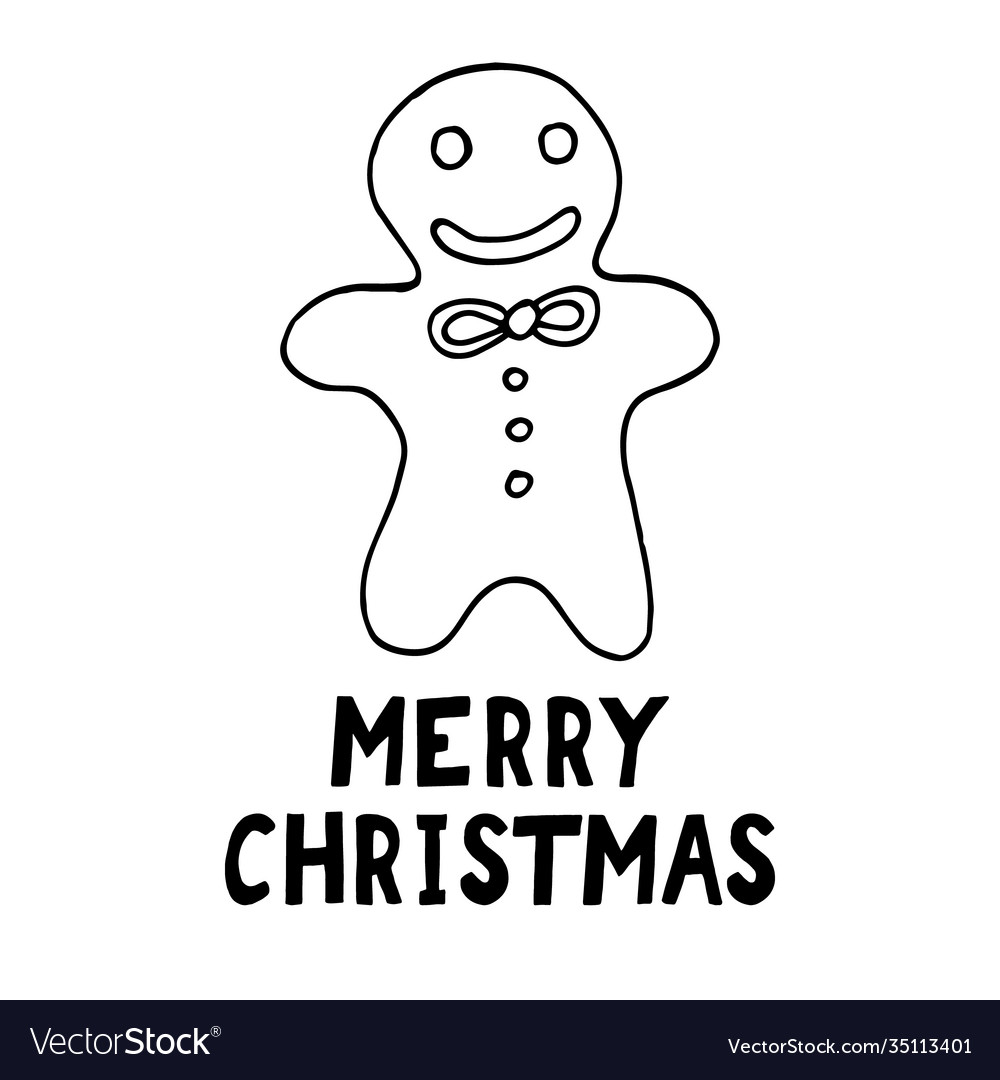 Gingerbread man and merry christmas lettering Vector Image