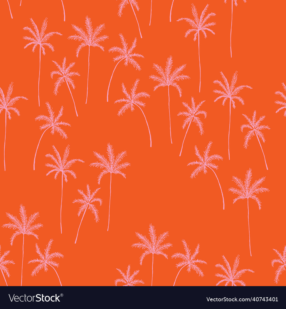 Orange and pink palm tree pattern repeat drawing