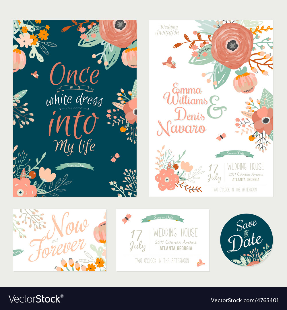 Vintage romantic floral save the date invitation