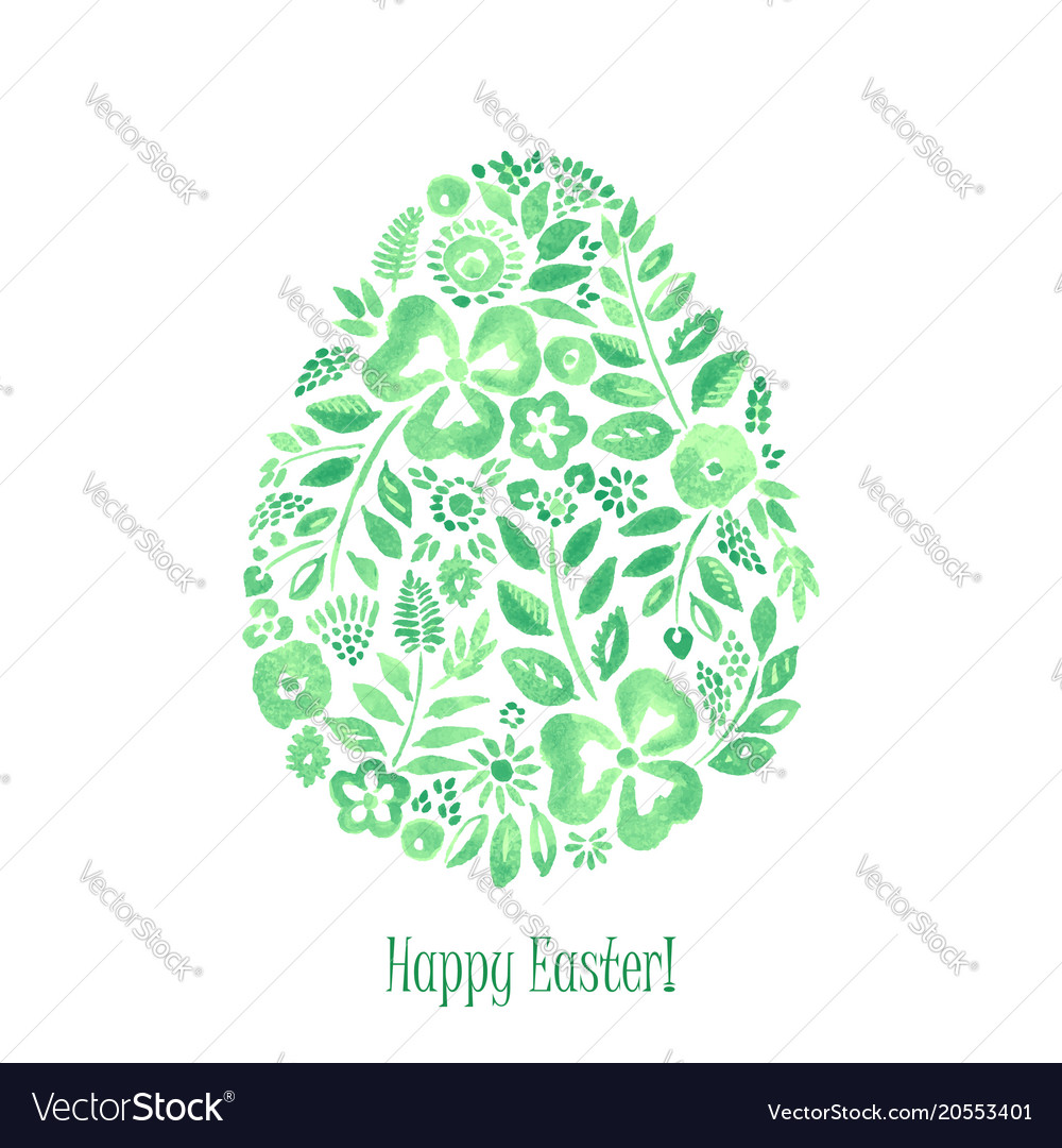 Watercolor Floral Easter Symbol Egg Royalty Free Vector