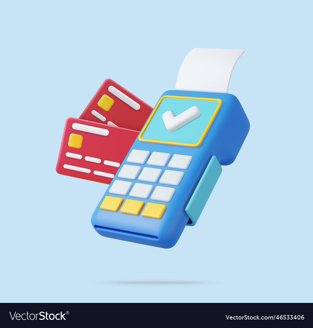 3d pos terminal with receipt and credit card Vector Image