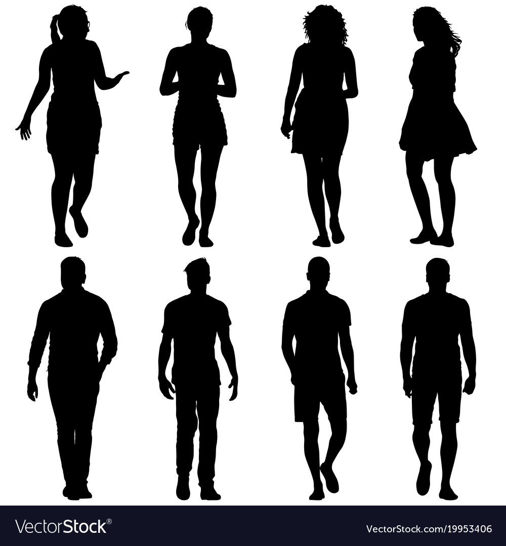 Black silhouette group of people standing