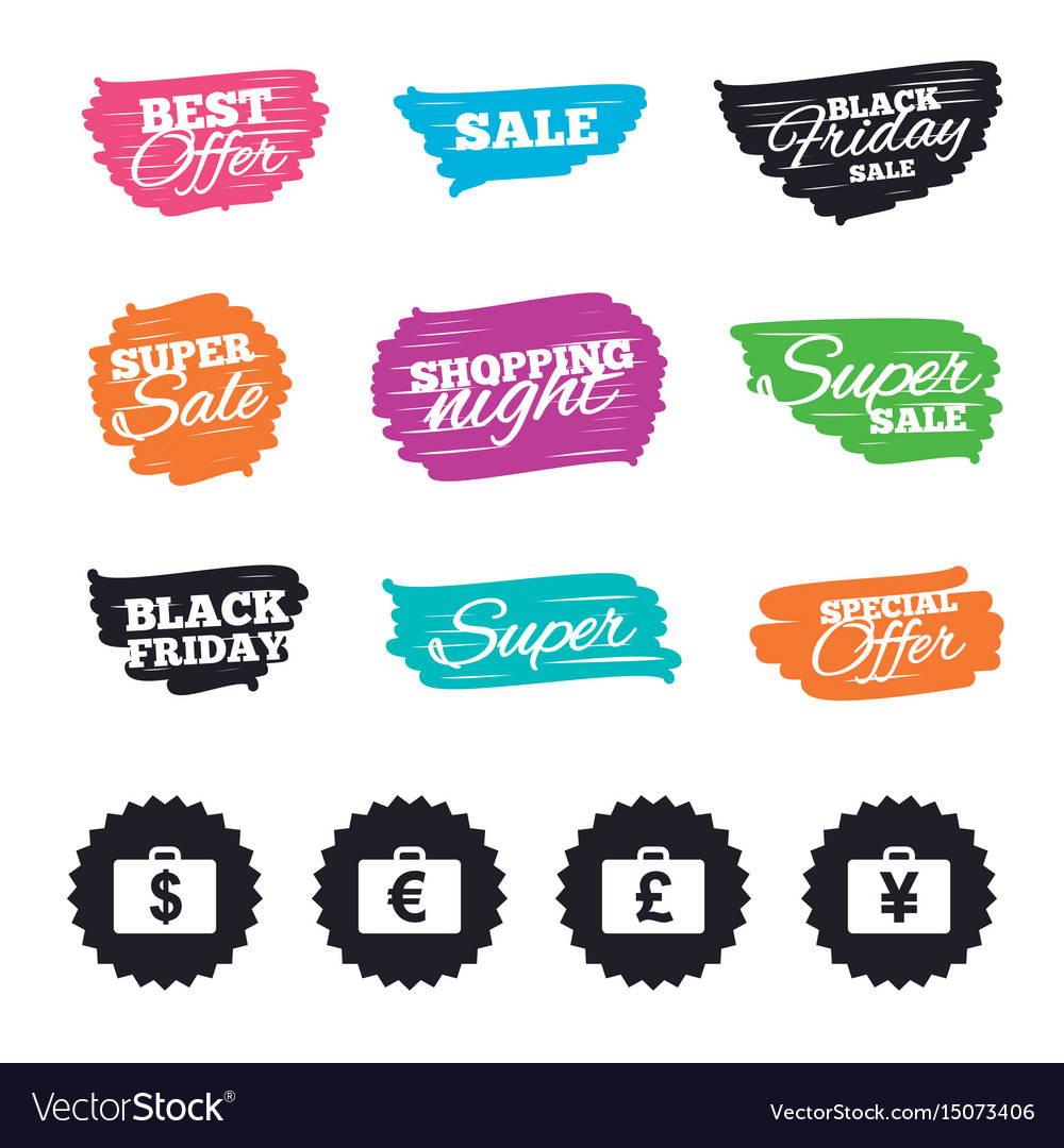 Businessman case signs cash money icons Royalty Free Vector