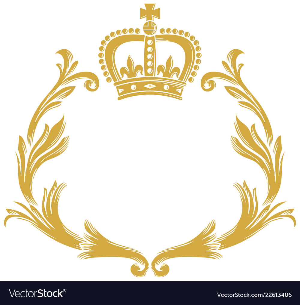 Download Crown and stylized floral wreath - vintage design Vector Image