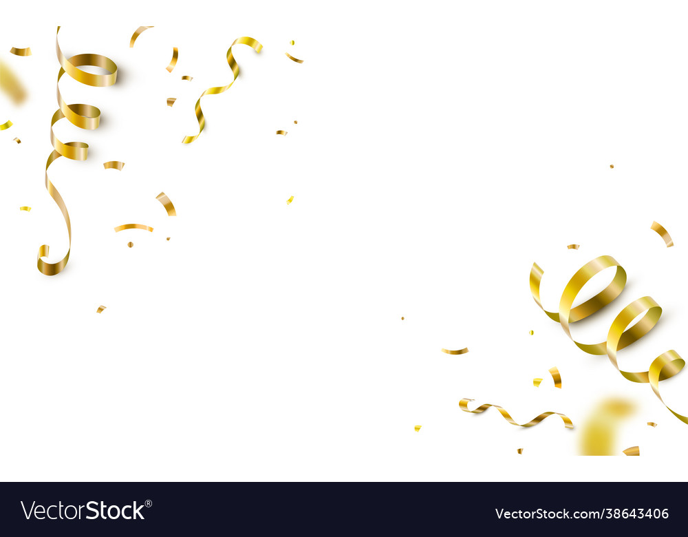 Falling gold confetti serpentine ribbons isolated Vector Image