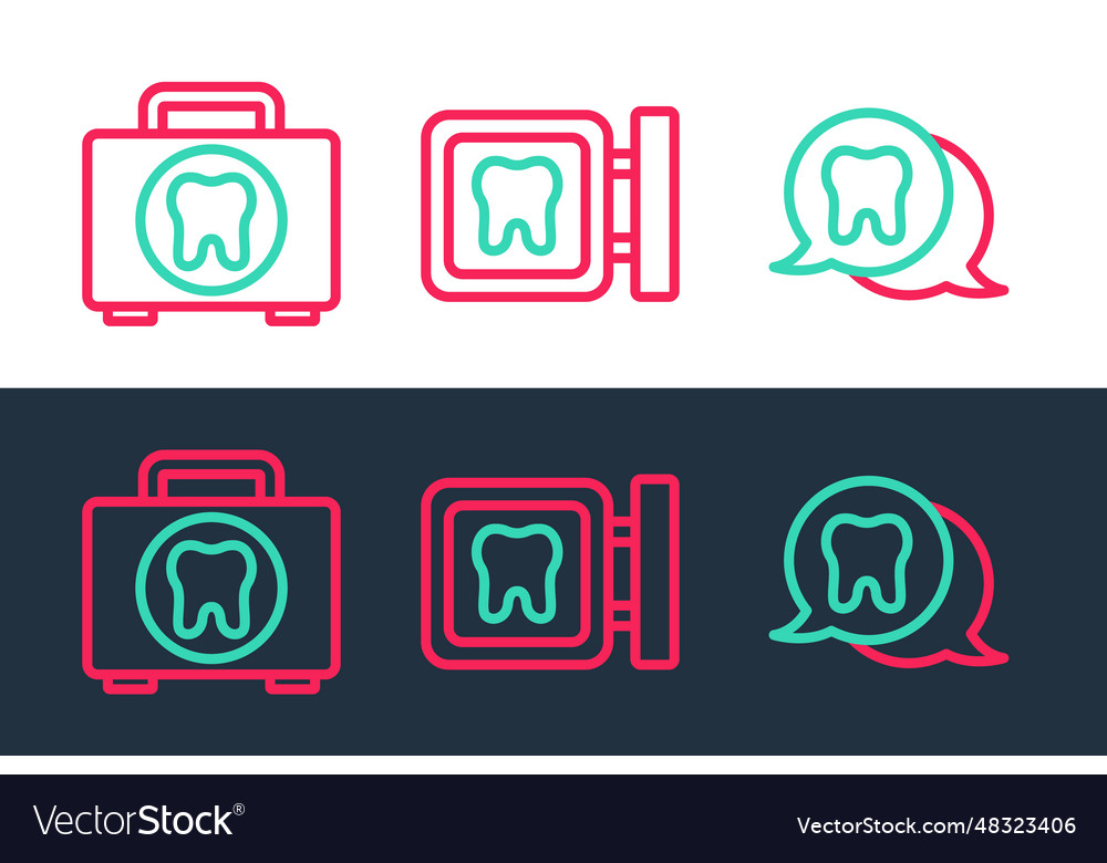 Set line tooth first aid kit and dental clinic Vector Image