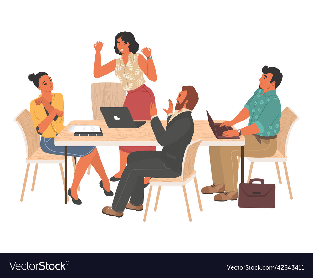 Angry female boss quarrelling on meeting Vector Image