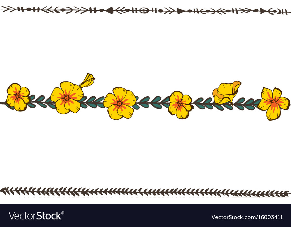 Doodle floral line with yellow pansy flower