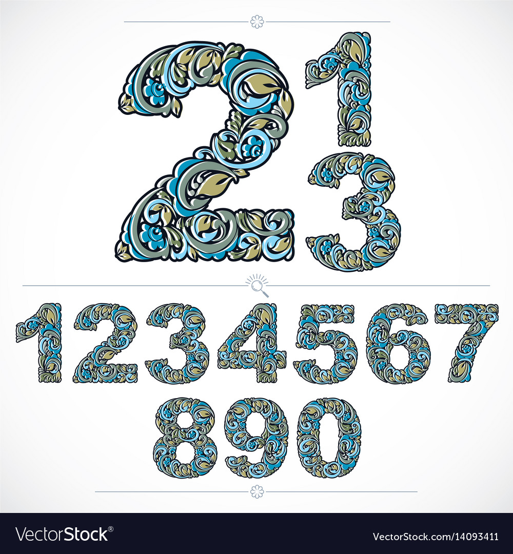 Floral numerals hand-drawn numbers decorated