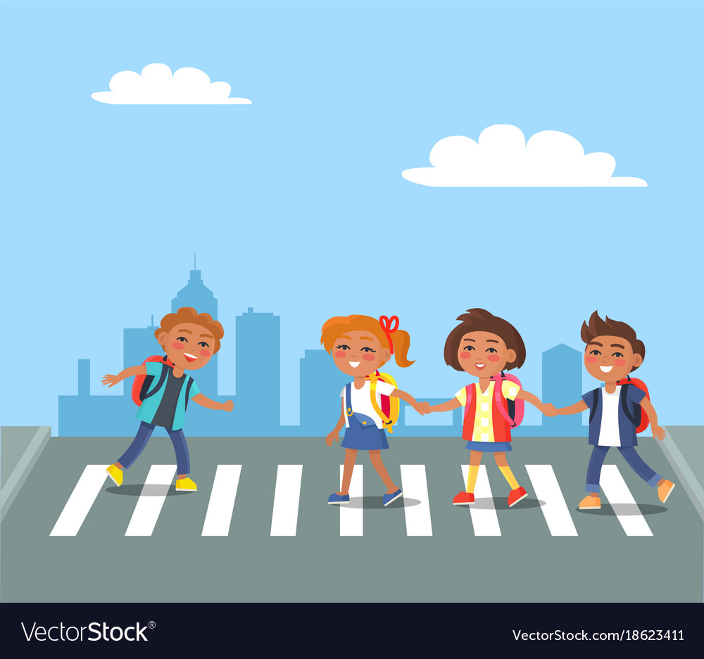 people crossing the street cartoon