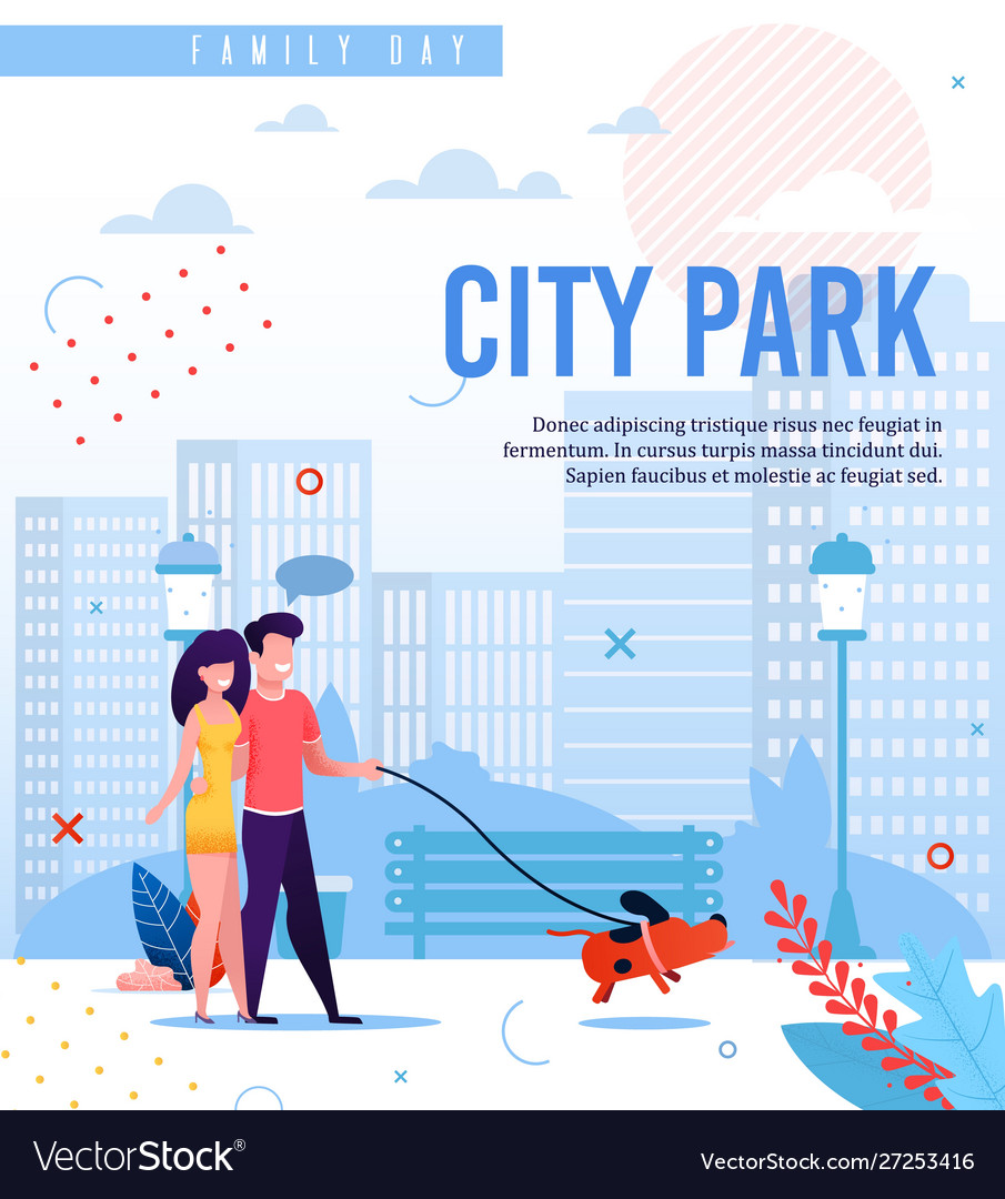 Flat Banner Offering City Park Walk On Family Day Vector Image