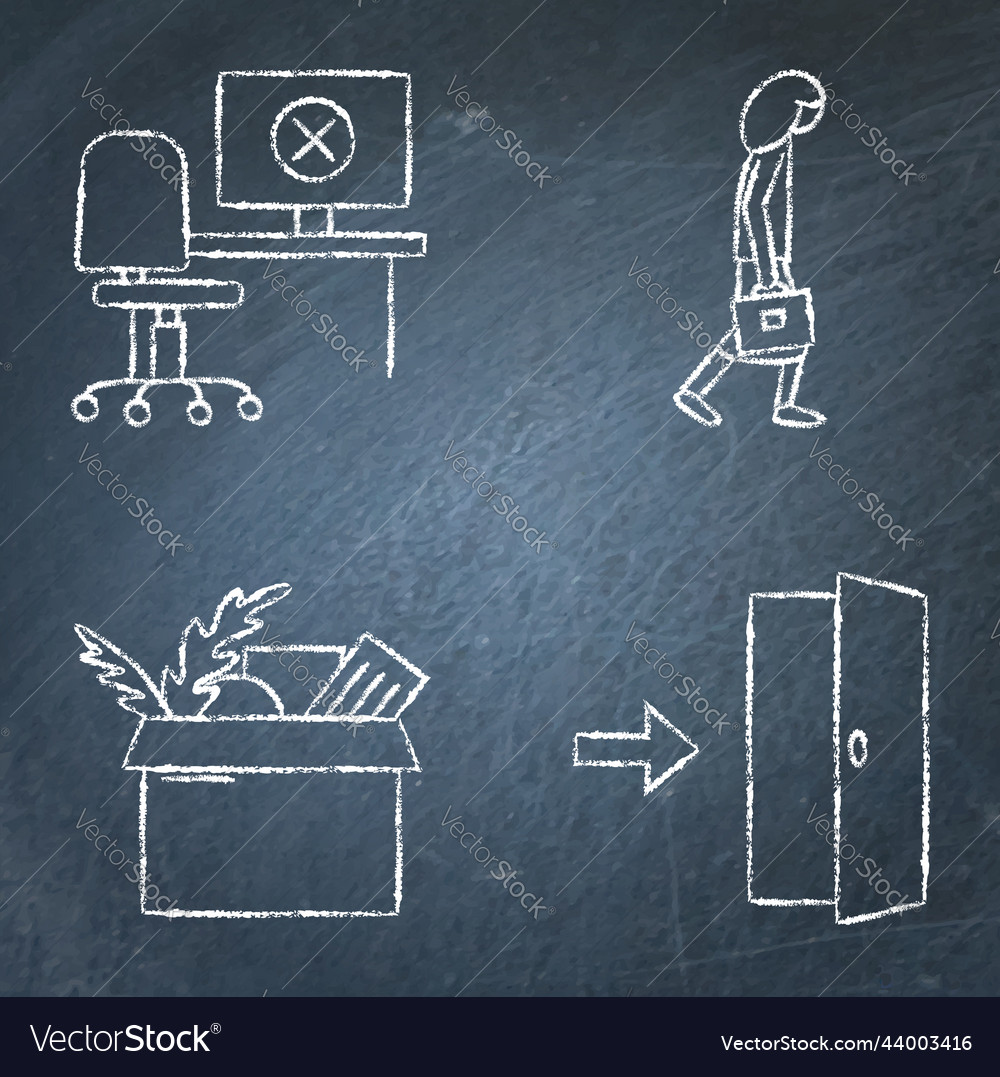 Leaving job icon set on chalkboard