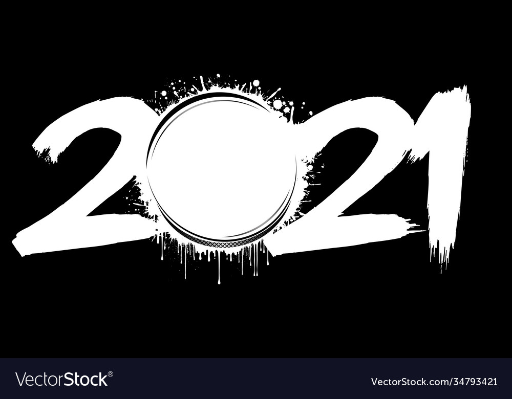 2021 New Year And A Hockey Puck From Blots Vector Image