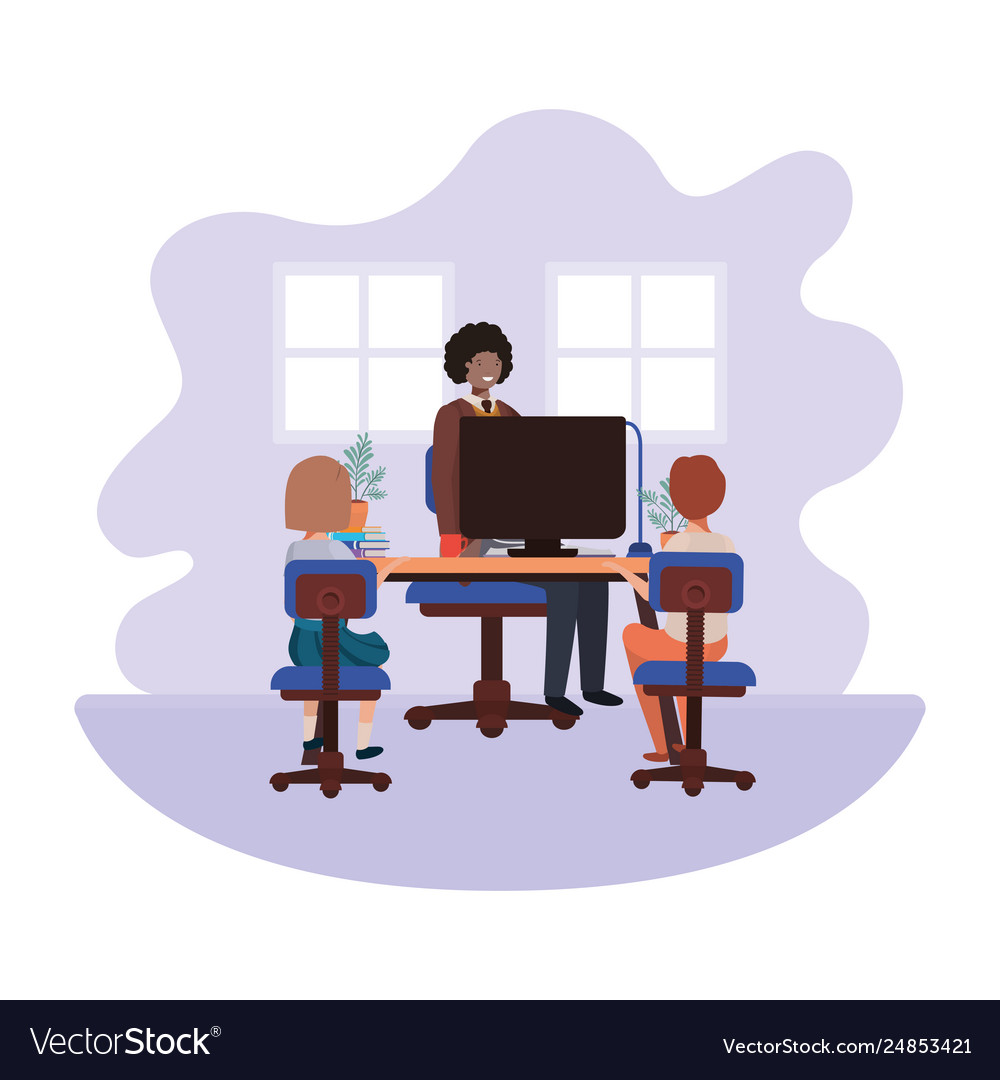 Businessman in office with children avatar