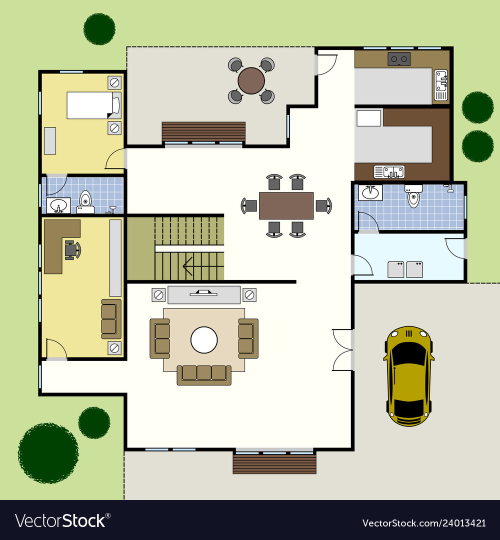 Floorplan Architecture Plan House Ground Floor Vector Image