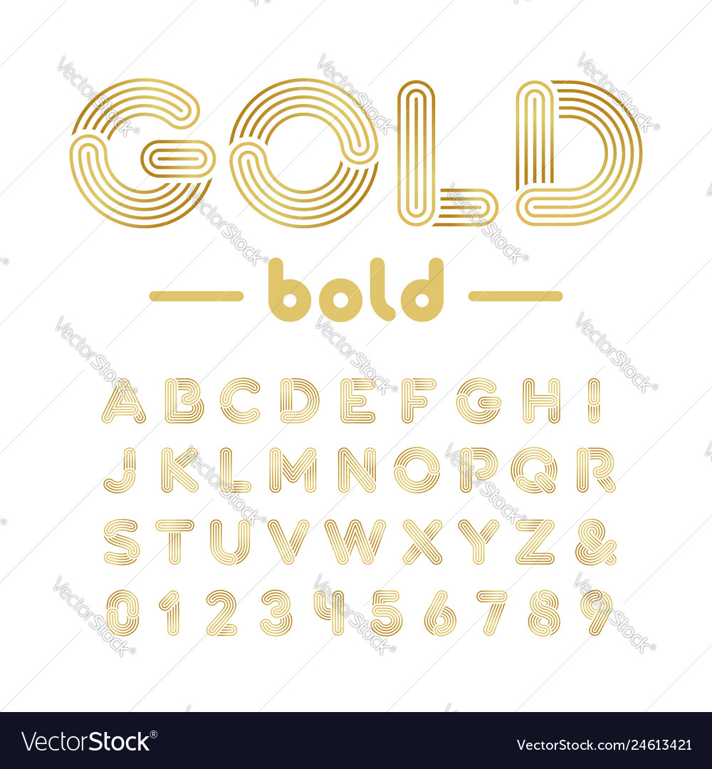 Golden font alphabet with gold effect letters vector image Golden font alphabet with gold effect letters