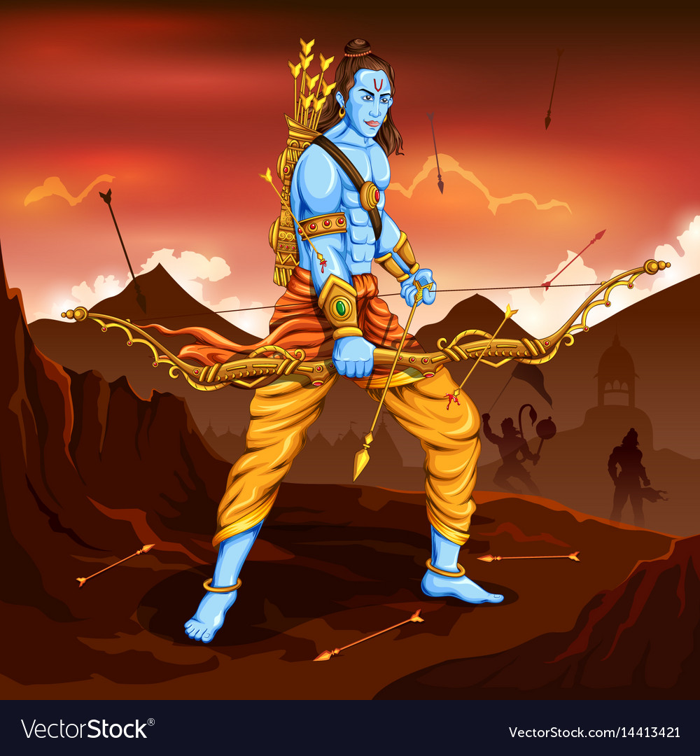 Lord rama with arrow killing ravana Royalty Free Vector