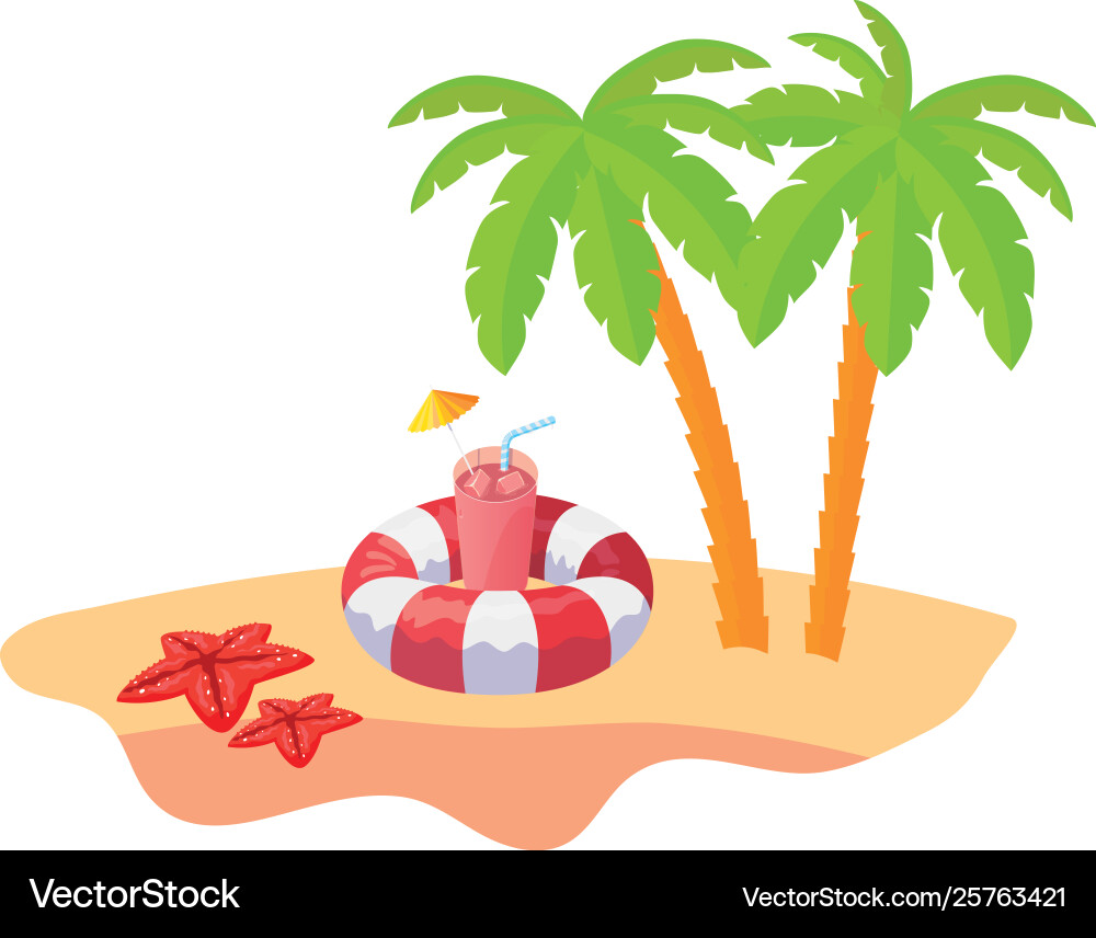 Summer beach scene with tree palms and float Vector Image